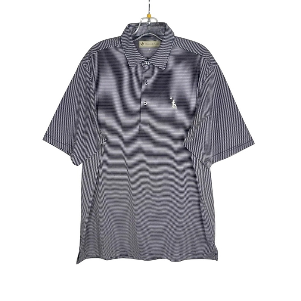 Donald Ross Polo‎ Shirt Mens Blue Striped Short Sleeve Sz L Riviera Country Club